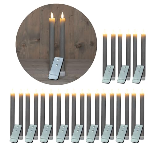 Novaliv LED Stabkerzen 12 Stück ECHTWACHS Taupe GRAU mit Timer Funktion 6 Stunden 23cm Höhe für Kerzen 2,2cm Durchmesser 2 AAA Batterien notwendig LED Stabkerzen 4er Set 6X bewegliche Flamme von Novaliv