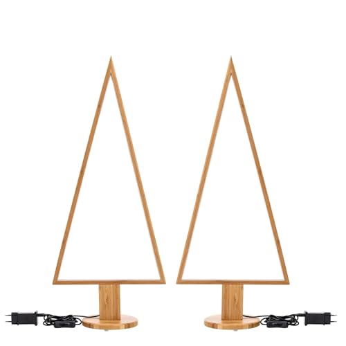 Novaliv LED Weihnachtsbaum Lampe 2er Set 75 x 32,5 cm Naturholz Standlampe Wohnzimmer LED Warmweiß Baum beleuchtet innen - Innendeko Stehlampe Fensterdeko für Weihnachtszeit Weihnachtsbeleuchtung von Novaliv