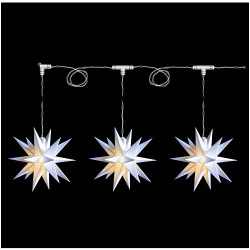 Novaliv Weihnachtsstern Dekostern Lichterkette 3x 12cm Sterne 3,5m Länge WEISS Sternenkette mit Baterriefach nur für INNEN geeignet LED Weihnachtsdeko Stern beleuchtet Weihnachtsbeleuchtung von Novaliv