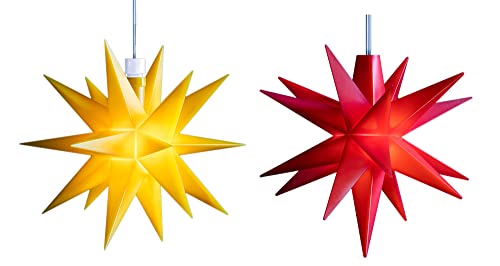 Novaliv Weihnachtsstern LED Dekosterne Sparset GELB + ROT 12cm Timerfunktion nur Innen mit 1,5m Kabel und Batteriefach für 3 AA Batterien 3D Stern 18 Zackig Leuchtstern LED Weihnachtslicht Xmas von Novaliv