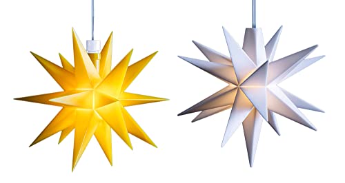 Novaliv Weihnachtsstern LED Dekosterne Sparset GELB + Weiss 8cm Timerfunktion nur Innen mit 1,5m Kabel und Batteriefach für 3 AA Batterien 3D Stern 18 Zackig Leuchtstern LED Weihnachtsbeleuchtung von Novaliv