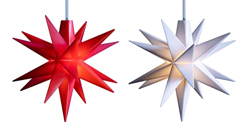 Novaliv Weihnachtsstern LED Dekosterne Sparset ROT + Weiss 12cm Timerfunktion nur Innen mit 1,5m Kabel und Batteriefach für 3 AA Batterien 3D Stern 18 Zackig Leuchtstern LED Weihnachtslicht Xmas von Novaliv