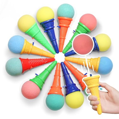 Novelty Place 7" Ice Cream Shooters Toy, Pack of 12, 7 Inch Size Plastic Cone and Foam Ball with Multiple Colors, Interesting Toys for Children's Party von Novelty Place