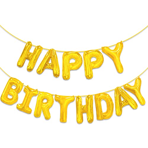 Novelty Place Happy Birthday Luftballons Banner – Große aufblasbare Aluminiumfolie 3D-Buchstaben Banner für Kinder und Erwachsene, Geburtstagspartyzubehör und Dekorationen – Gold von Novelty Place