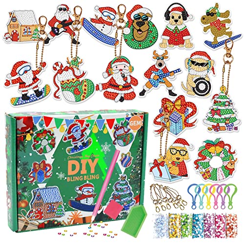 Weihnachten Diamant-Schlüsselanhänger | 15 Stück Diamant Schlüsselanhänger Herstellung Kit Diamant Art Schlüsselanhänger - 5D DIY Diamant Schlüsselanhänger für Weihnachten Anhänger dekorativ hängende von Novent