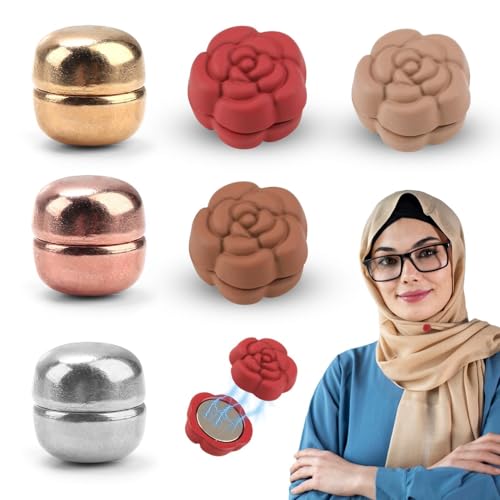 6 Magnetische Hijab-Pins, Magnetische Hijab Pins Beidseitig Hijab Magnet Stark Runde Schal Clip Magnete Farbige Hijabs Magneten Ohne Nadeln Rosenform Broschen Damen für Hijabs Tücher Kleidung von Novstuf