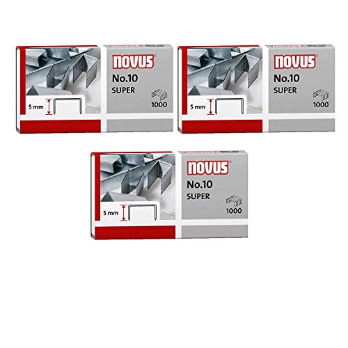 3er Pack Novus Heftklammer No.10, 1000er Päckchen für B 10 FC, 10 FC Professional, 10 Professional, 100EL, 10EL (3, 1000er Päckchen | No. 10 super) von Novus