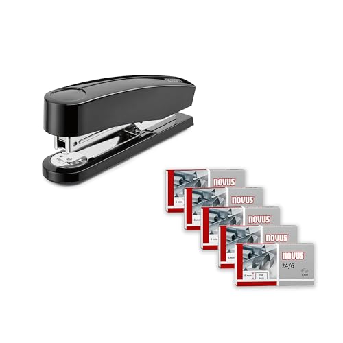 Novus B 2 Stapler (25 Blatt, Metall-Hefter mit Kunststoffoberteil, inkl. 200 Heftklammern) Schwarz Klassisch von Novus