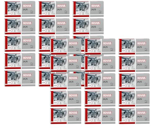 Novus Standardheftklammer 24/6, verzinkt, 1000 Stück pro Packung (30x1000), 6mm, für Papierstapel bis 25 Blatt von Novus