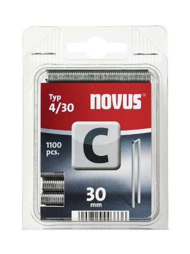 Novus Schmalrückenklammern 30 mm, Klarsichtverpackung, 1100 Klammern, Typ C4/30, für Profilhölzer und Holzfaserplatten von Novus