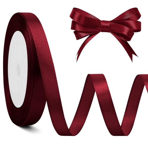 Geschenkband Rot Satinband Rotwein 10mm, 23 Meters Satinband Bordeaux Weinrot Geschenkband Weihnachten Rot Für Hochzeit, Taufe Und Geburtstag Geschenke,Satin Dekoband, Deko Band Geschenkverpackung von Nsetriu