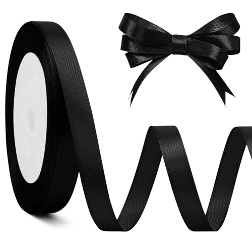 Geschenkband Schwarz Geschenkband 10mm X 23m Satinband Schwarz Schleifenband Schwarz Geschenkband Halloween Band Schwarz Für Weihnachten, Haarbögen, Blumensträuße, Geburtstag, Blumenband, Graduierung von Nsetriu