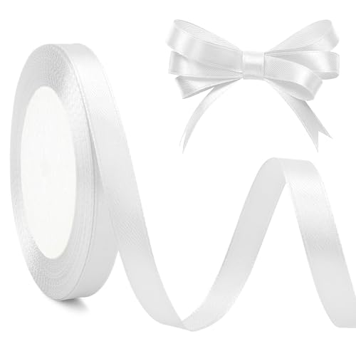 Geschenkband Weiss 1cm, 23 Meters Geschenkband Weiß Satinband Weiss Satinband Weiss Bänder Zum Basteln, Kunsthandwerk, Weihnachten, Auto Deko, Adventskranz, Taufe Deko, Blumen Deko, Ramadan Deko von Nsetriu