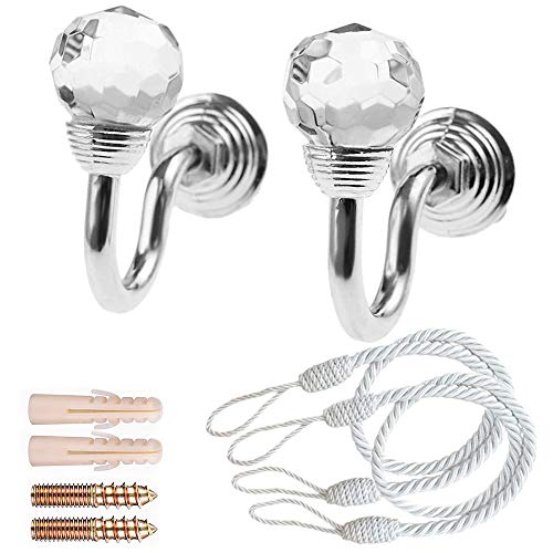 Nsiwem Gardinenhalter Wand 2 Stücke Metall Vorhang Raffhalter Haken Vorhang Holdbacks Wandhaken Kleiderbügel mit 2 pcs Vorhang Raffhalter Silber von Nsiwem