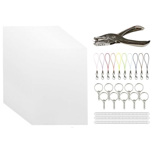 Nsssunnre 146-Teiliges Schrumpffolien-Set, Schrumpfpapier-Schlüsselanhänger-Set mit 25-Teiligem Schrumpfpapier, 121-Teiliger Offener Eisenring, Locher von Nsssunnre