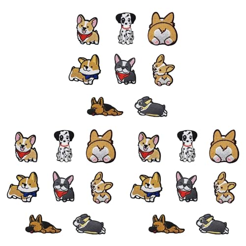 Ntcpefy 24 Stück Süße Hunde Aufnäher für Kleidung, Abzeichen Stickerei Aufnäher, Aufbügeln zum Aufnähen Gestickter Dekoration Applikationen für Kleidung von Ntcpefy