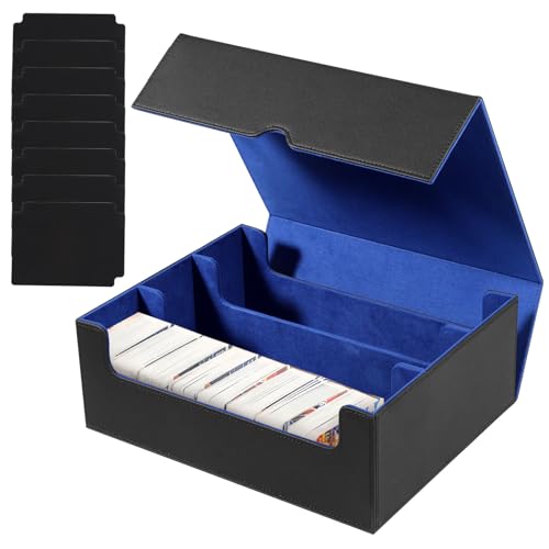 Ntmaichy Sammelkarten-Aufbewahrungsboxen für 1800+ Karten, PU Leder Magnetverschluss Card Deckbox for MTG mit Triple Trennwänden Gathering Spielkarten Kartenbox für TCG MTG Karten (Schwarz Blau) von Ntmaichy