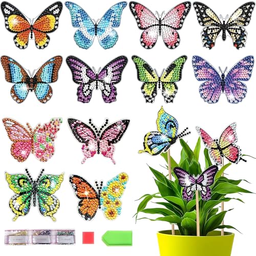 Nuangoo Diamond Painting Schmetterling 12Stück Schmetterling Diamond Painting Kits Diamond Painting Frühling Schmetterling Deko DIY Basteln Ornaments Zubehör für Kinder Ideal für Gärten und Innenräume von Nuangoo