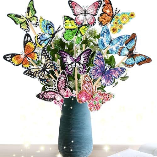 Nuangoo Diamond Painting Schmetterling 12Stück Schmetterling Diamond Painting Kits Diamond Painting Frühling Schmetterling Deko DIY Basteln Ornaments Zubehör für Kinder Ideal für Gärten und Innenräume von Nuangoo