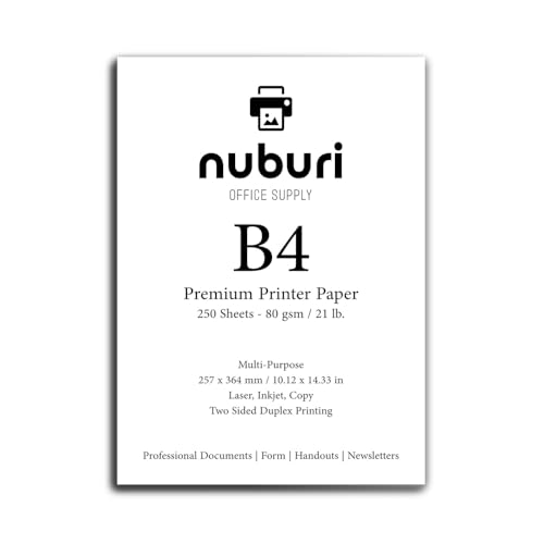 Nuburi Japanische B4-Größenvariante, Premium-Druckerpapier, importiert aus Thailand, glatte, hellweiße Druckoberfläche, (25,7 x 36,4 cm), 257 x 364 mm, 250 Blatt von Nuburi Office Supply