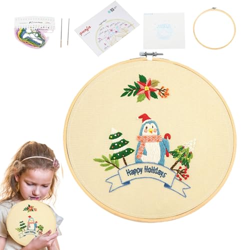 Nudorpn Stickset Weihnachten,Stickset für Anfänger | Handstickerei-Nadelspitzen-Sets - Weihnachts-Stickmuster, Anfänger-Stickset für Wohnzimmer, Schlafzimmer, Anfänger, Familie von Nudorpn