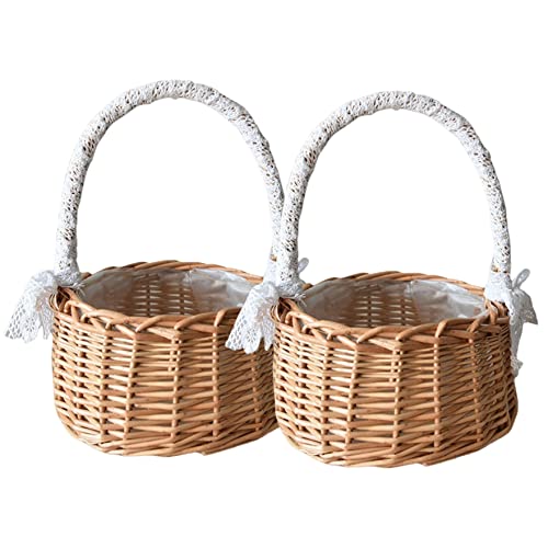 Gewebter Speicherkorb mit Griff Rattan Rattan Blumen Hochzeit Mädchen für Wohnkultur Partyversorgung 2pcs von Nuelreva