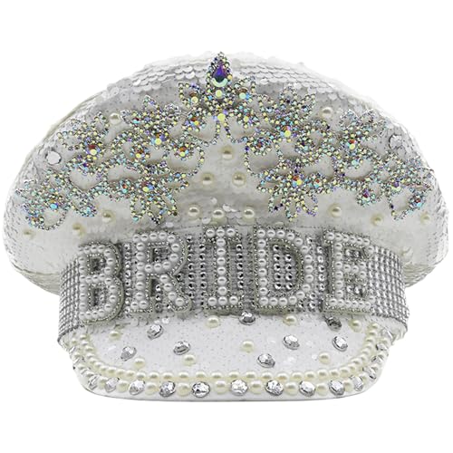 Nuelreva Bright Glitter Bride Hut weiße Perle Pailla Captain Captain Gift für Junggesellenhoch -Hen -Party -Hochzeitszubehör von Nuelreva