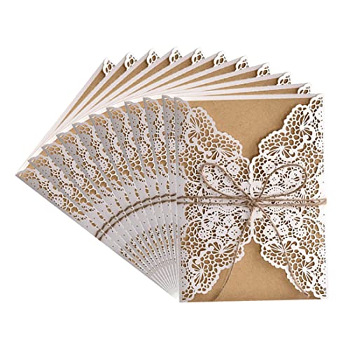 Nuelreva Hochzeitseinladungskarte Spitzeneinladungen Kraftpapier Innenblatt Einladung mit Seil 50pcs Spitzeneinladungskarten von Nuelreva