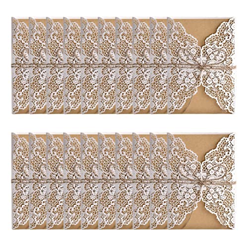 Nuelreva Hochzeitseinladungskarten Umschlag leer Kraftpapier Innenblätter Party Einladungen 20pcs Weiße Hochzeitseinladungskarten von Nuelreva