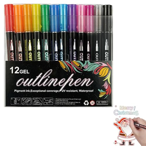 Double Lines Shimmer Marker, Glitter Gel Outline Pen Set, Self-Outline Glitter Markers, Compact Shimmer Markers, Creative Art Crafts Shimmer Marker für Doodle Zeichnen, Scrapbooking & Grußkarten von Nuhjytgf