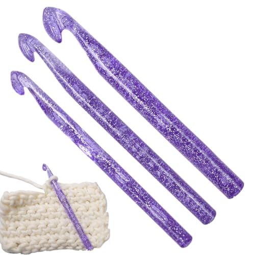 Ergonomisches Häkelnadel-Set | 3-teiliges lila glänzende Häkelnadeln | Bequeme Häkelnadeln | Premium-Qualität Häkelwerkzeuge | Ergonomisches Häkelnadel-Set zum Basteln & Stricken von Nuhjytgf