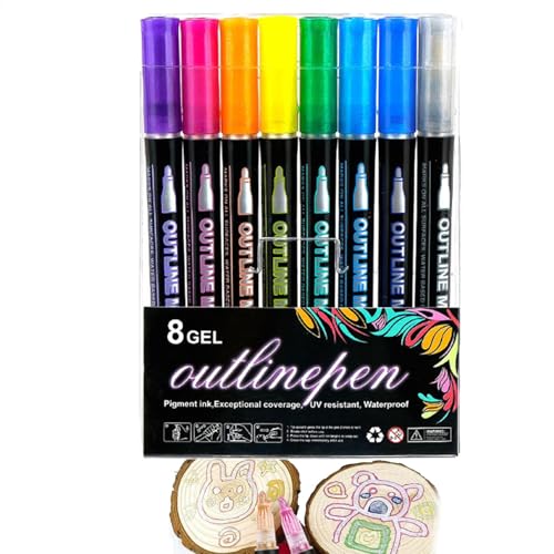 Nuhjytgf 8 Colors Outline Markers | Glittering Marker Pens Crafting | Vibrant Scrapbooking & Stamping Markers | Quick-Dry Paint Pens | Non-Smudging Highlighter Pens For Creative Projects von Nuhjytgf