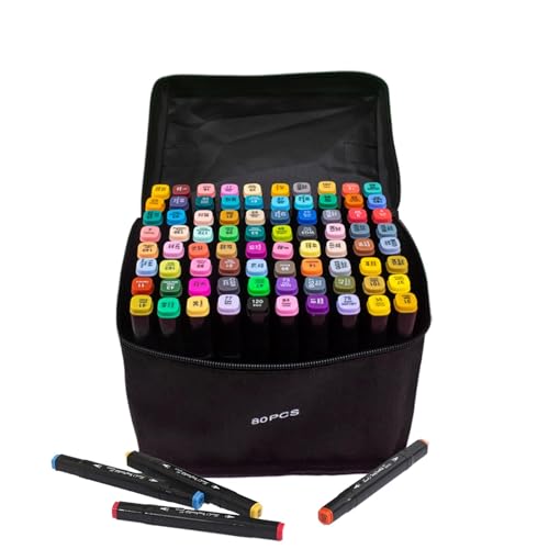 Nuhjytgf Colouring Pens | Double Tip Markers Set | Marker Pens | Felt Tip Pens | Oil-based Marker | Fine Brush Tip Marker | Non-smudge & Quick Drying Markers With Carrying Case For Kids & Adults Arts von Nuhjytgf