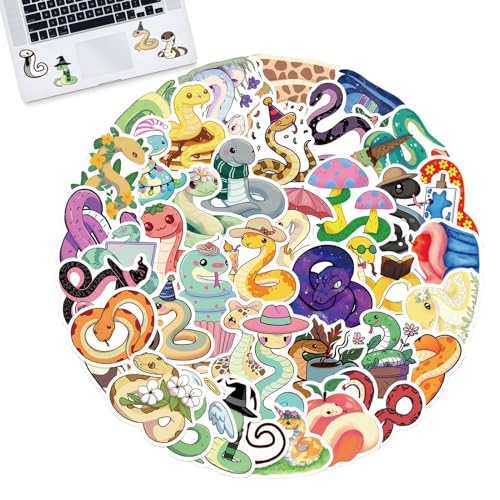 Snake Cup Stickers, 50 x Wasserdichte Abziehbilder, Cartoon Schlange Aufkleber Set, Kreative Koffer Abziehbilder, Tragbare Dekorative Aufkleber für Notebooks, Laptop und Persönliches Zubehör von Nuhjytgf