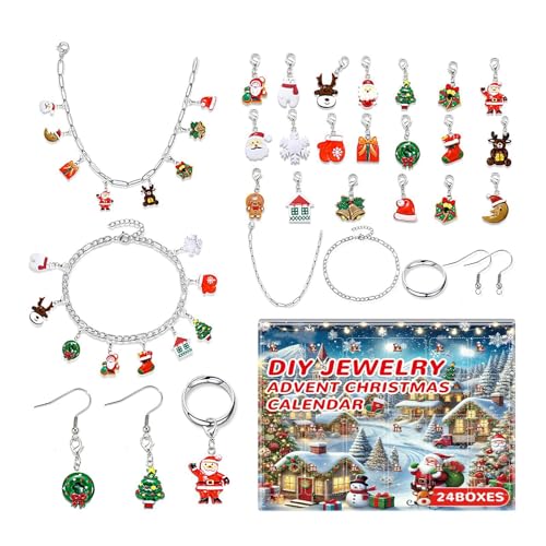 Weihnachtsschmuck, Armbänder, Countdown-Kalender, Armband-Bastelarbeiten, Schmuckherstellungs-Set, Charm-Anhänger, tragbarer Schmuck für Mädchen von Nuhjytgf