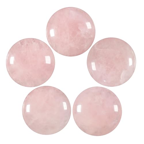 Nupuyai 5 Stück 16mm Rosenquarz Cabochons Edelsteine, runder Kristall Cabochon Steine Flatback Heilstein DIY Schmuck Perlen für Anhänger, Schmuckherstellung, Handwerk Deko von Nupuyai