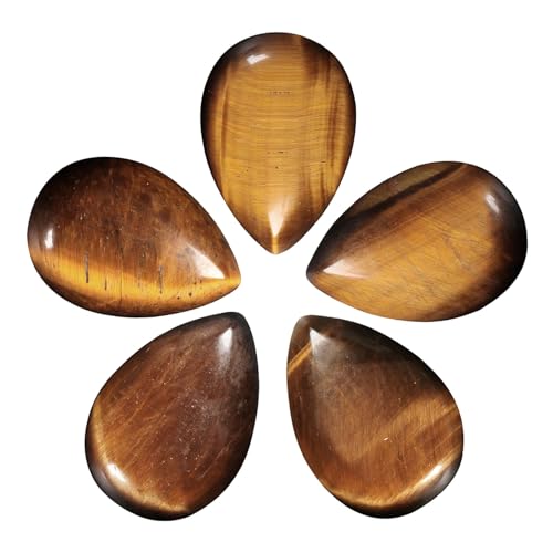 Nupuyai 5 Stück 18mmx25mm Tigerauge Cabochons Edelsteine, Tropfenförmige Kristall Cabochon Steine Flatback Heilstein DIY Schmuck Perlen für Schmuckherstellung, Handwerk Deko von Nupuyai