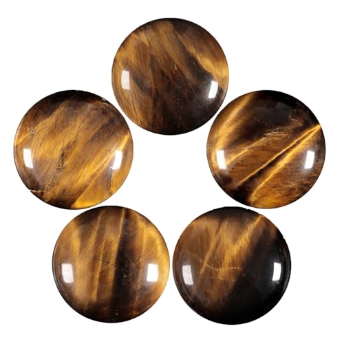 Nupuyai 5 Stück 22mm Tigerauge Cabochons Edelsteine, runder Kristall Cabochon Steine Flatback Heilstein DIY Schmuck Perlen für Anhänger, Schmuckherstellung, Handwerk Deko von Nupuyai