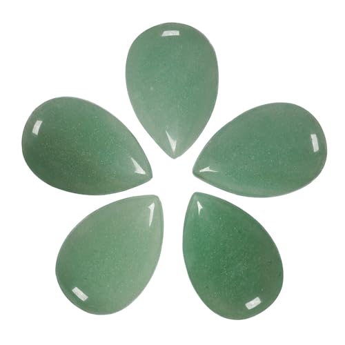 Nupuyai 5 Stück 24mmx34mm Grüner Aventurin Cabochons Edelsteine, Tropfenförmige Kristall Cabochon Steine Flatback Heilstein DIY Schmuck Perlen für Schmuckherstellung, Handwerk Deko von Nupuyai