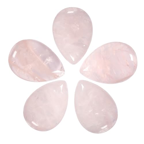 Nupuyai 5 Stück 24mmx34mm Rosenquarz Cabochons Edelsteine, Tropfenförmige Kristall Cabochon Steine Flatback Heilstein DIY Schmuck Perlen für Schmuckherstellung, Handwerk Deko von Nupuyai