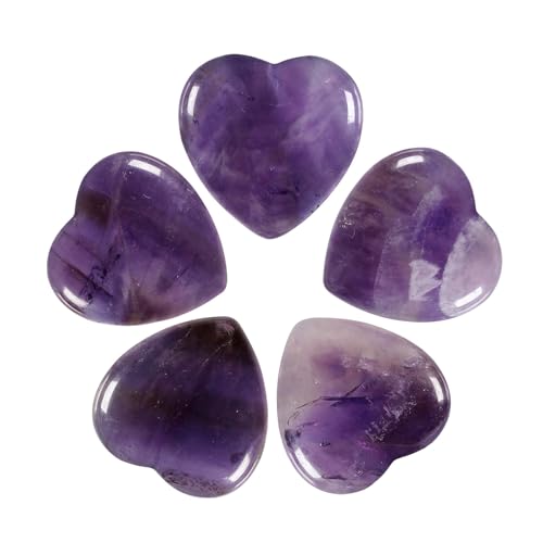 Nupuyai 5 Stück 30mm Amethyst Cabochons Edelsteine Herzform Kristall Cabochon Steine Flatback Heilstein DIY Schmuck Perlen für Schmuckherstellung, Handwerk Herzsteine Deko von Nupuyai