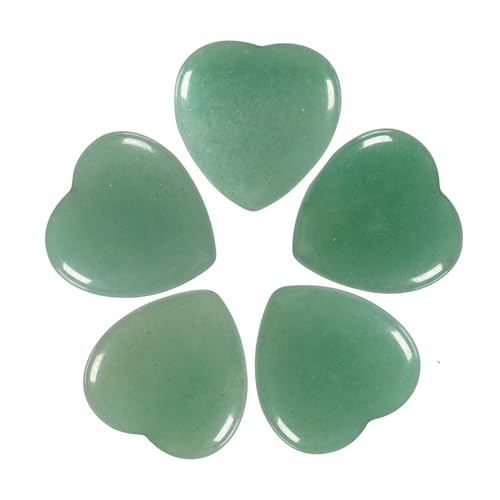 Nupuyai 5 Stück 30mm Grüner Aventurin Cabochons Edelsteine Herzform Kristall Cabochon Steine Flatback Heilstein DIY Schmuck Perlen für Schmuckherstellung, Handwerk Herzsteine Deko von Nupuyai