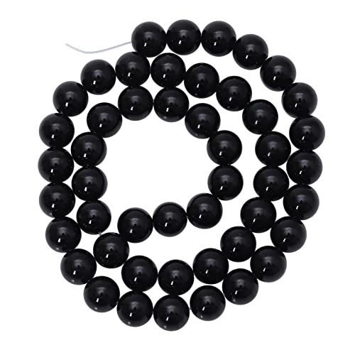 Nupuyai 8mm Schwarzer Achat Perlen mit Loch, runde Edelstein Perlen Strang, lose Kristall DIY Schmuck Perlen zum Auffädeln für Armband, Halskette, Heilstein Schmuckherstellung von Nupuyai