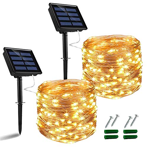 [2 Stück] Nurkoo Solar Lichterkette Aussen, 12M 120 LED Außen IP64 Wasserdicht Kupferdraht Lichterketten für Weihnachten Partys Garten Hochzeiten Dekoration, Warmweiß von Nurkoo