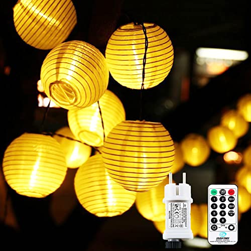 LED Lampions Lichterkette Außen Strom, 6M 30Led Erweiterbar 8 modi Lichterkette Lampion mit Fernbedienung Memoryfunktion Timer Stecker Laterne für Weihnachten Terrasse Balkon Garten Deko Warmweiß von Nurkoo