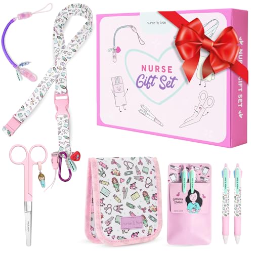 Nurse Is Love Krankenschwester Geschenke 5-Teiliges Set | Schlüsselband + Schere + Taschenorganizer + Stifte Taschenschutz mit Kugelschreiber Mehrfarbige + Scherenhalter | Krankenschwester Zubehör von Nurse is Love