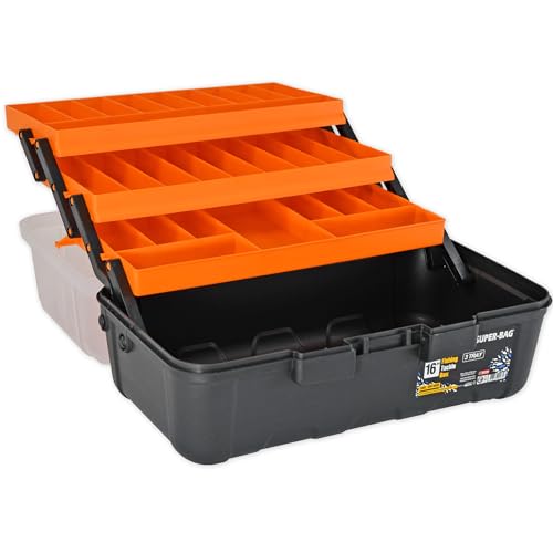 Werkzeugkoffer leer Faltbar 3 Ebenen 16" Zoll Werkzeugbox klappbar Organizer Kleinteilemagazin Sortierbox Angelbox - Werkzeugkasten für Hobby, Heim- & Heimwerker Farbe: Schwarz-Orange von Nurtextil24