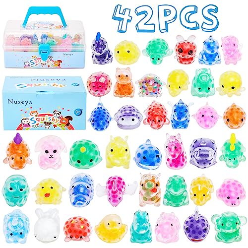 Nuseya 42 STK. Squishy Fidget Toys Mochis Squishy Kawaii Spielzeug für Kinder Squeeze Balls Anti Stress Spielzeug für Mitgebsel Kindergeburtstag Geschenke für Kinder mit Box Keine Duplikate Tiere von Nuseya