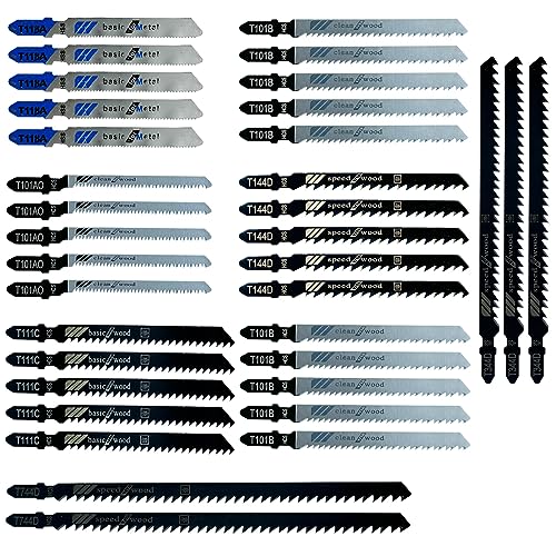 Nutabevr Professional 35-teilig T-Schaft Einnocken-Schaft Stichsägeblatt Set, für Metallschneiden und Holz, mit Kunststoff-Box, T118A/T144D/ T101BR/T101AO/T111C/T744D/T344D,für Spanplatten, Sperrholz von Nutabevr