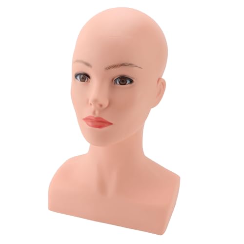 Nutriess Schaufensterpuppenkopf, weiblich, kahl, mit Schulter, PVC, professioneller Kosmetik-Make-up-Puppenkopf für Hüte, Brillen, Perücken von Nutriess